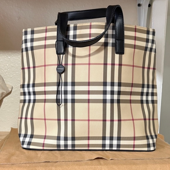 Burberry Beige and Black Check Tote - Picture 1 of 10